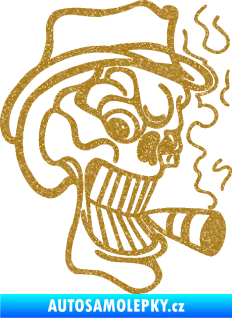 Samolepka Lebka 020 pravá crazy s cigaretou Ultra Metalic zlatá