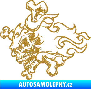 Samolepka Lebka 022 levá kosti v plamenech Ultra Metalic zlatá