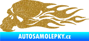 Samolepka Lebka 050 levá v plamenech Ultra Metalic zlatá