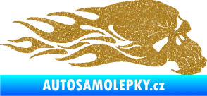 Samolepka Lebka 050 pravá v plamenech Ultra Metalic zlatá