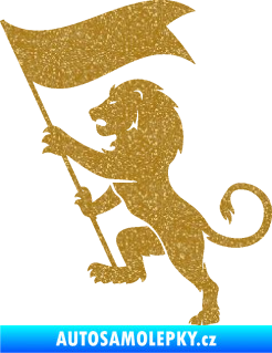 Samolepka Lev heraldika 005 levá s praporem Ultra Metalic zlatá