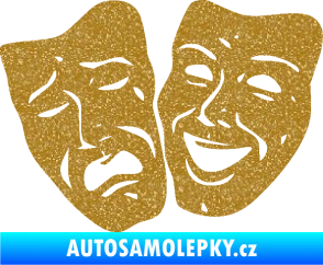 Samolepka Masky tváře 001 levá veselý a smutný Ultra Metalic zlatá