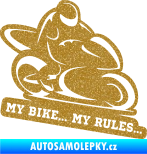 Samolepka Motorkář 012 pravá s textem Ultra Metalic zlatá