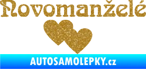 Samolepka Novomanželé 001 nápis se srdíčky Ultra Metalic zlatá