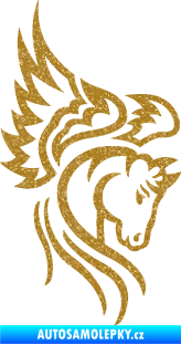 Samolepka Pegas 003 pravá okřídlený kůň hlava Ultra Metalic zlatá