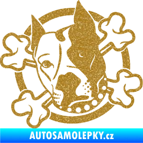 Samolepka Pes 115 levá pitbull se zkříženými kostmi Ultra Metalic zlatá