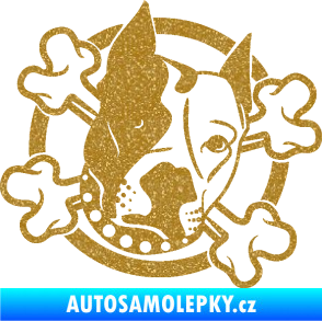 Samolepka Pes 115 pravá pitbull se zkříženými kostmi Ultra Metalic zlatá