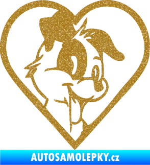 Samolepka Pes 172 pravá v srdíčku Ultra Metalic zlatá