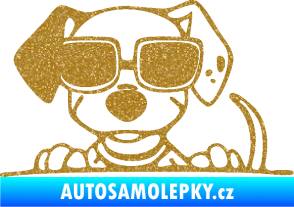 Samolepka Pes s brýlemi 101 levá v autě Ultra Metalic zlatá