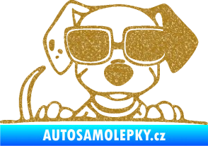 Samolepka Pes s brýlemi 101 pravá v autě Ultra Metalic zlatá