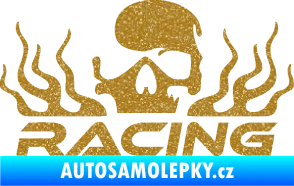 Samolepka Racing nápis s lebkou levá Ultra Metalic zlatá