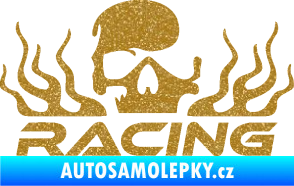 Samolepka Racing nápis s lebkou pravá Ultra Metalic zlatá