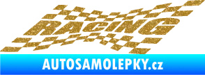 Samolepka Racing nápis v šachovnici Ultra Metalic zlatá