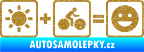 Samolepka Slunce + kolo = veselý smajlík vyjížďka na kole Ultra Metalic zlatá