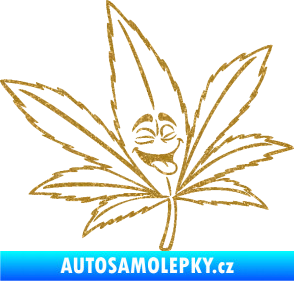 Samolepka Travka 003 pravá lístek marihuany s obličejem Ultra Metalic zlatá