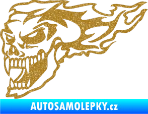 Samolepka Zubatej levá lebka v plamenech Ultra Metalic zlatá