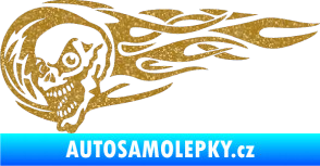 Samolepka Zubatka levá lebka v plamenech Ultra Metalic zlatá