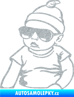 Samolepka Baby on board 003 levá miminko s brýlemi Ultra Metalic stříbrná metalíza