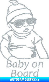 Samolepka Baby on board 003 pravá s textem miminko s brýlemi Ultra Metalic stříbrná metalíza