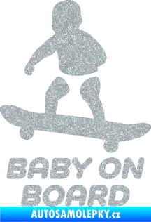 Samolepka Baby on board 008 levá skateboard Ultra Metalic stříbrná metalíza