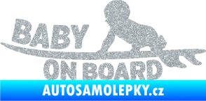 Samolepka Baby on board 010 levá surfing Ultra Metalic stříbrná metalíza