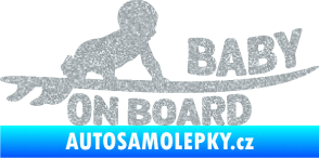 Samolepka Baby on board 010 pravá surfing Ultra Metalic stříbrná metalíza