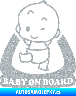 Samolepka Baby on board 011 levá s nápisem Ultra Metalic stříbrná metalíza