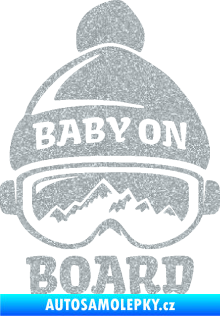 Samolepka Baby on board 012 levá na horách Ultra Metalic stříbrná metalíza