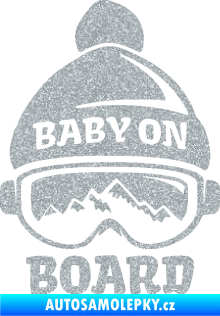 Samolepka Baby on board 012 pravá na horách Ultra Metalic stříbrná metalíza