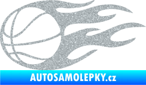 Samolepka Basketbalový míč 003 levá v plamenech  Ultra Metalic stříbrná metalíza