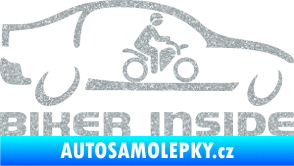 Samolepka Biker inside 001 motorkář v autě Ultra Metalic stříbrná metalíza