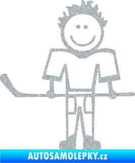 Samolepka Cartoon family kluk 002 levá hokejista Ultra Metalic stříbrná metalíza