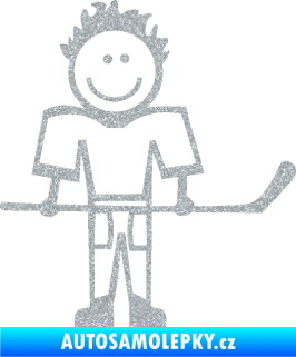 Samolepka Cartoon family kluk 002 pravá hokejista Ultra Metalic stříbrná metalíza