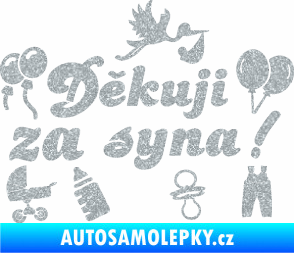 Samolepka Děkuji za syna nápis dítě v autě Ultra Metalic stříbrná metalíza