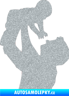 Samolepka Dítě v autě 026 levá miminko v náruči Ultra Metalic stříbrná metalíza