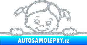 Samolepka Dítě v autě 030 levá malá slečna hlavička Ultra Metalic stříbrná metalíza