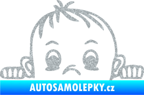Samolepka Dítě v autě 045 levá chlapeček hlavička Ultra Metalic stříbrná metalíza