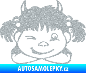 Samolepka Dítě v autě 056 pravá holčička čertice Ultra Metalic stříbrná metalíza