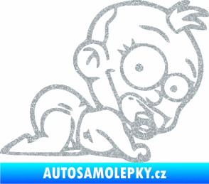 Samolepka Dítě v autě 067 pravá lezoucí miminko Ultra Metalic stříbrná metalíza