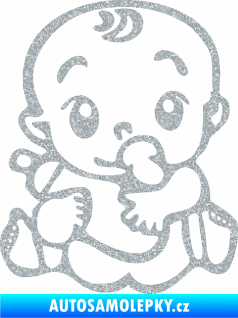 Samolepka Dítě v autě 069 levá mimčo s lahvičkou Ultra Metalic stříbrná metalíza