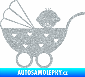 Samolepka Dítě v autě 070 levá kočárek s miminkem Ultra Metalic stříbrná metalíza
