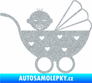 Samolepka Dítě v autě 070 pravá kočárek s miminkem Ultra Metalic stříbrná metalíza