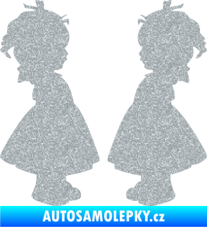 Samolepka Dítě v autě 072 dvě holčičky sourozenci Ultra Metalic stříbrná metalíza