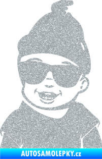Samolepka Dítě v autě 081 levá chlapeček v brýlích Ultra Metalic stříbrná metalíza