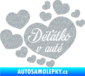 Samolepka Dítě v autě 092 nápis děťátko v autě se srdíčky Ultra Metalic stříbrná metalíza