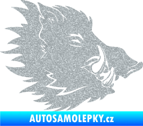 Samolepka Divoké prase 001 pravá kanec hlava Ultra Metalic stříbrná metalíza