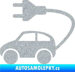 Samolepka Elektro auto 002 levá symbol zásuvka Ultra Metalic stříbrná metalíza
