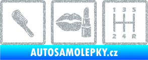 Samolepka Girl race car symboly brush, lipstick, shift Ultra Metalic stříbrná metalíza