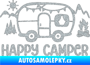 Samolepka Happy camper 002 pravá kempování s karavanem Ultra Metalic stříbrná metalíza