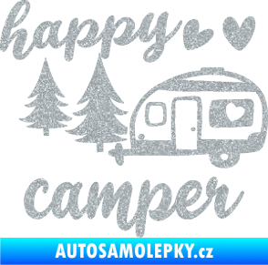 Samolepka Happy camper levá cestování Ultra Metalic stříbrná metalíza
